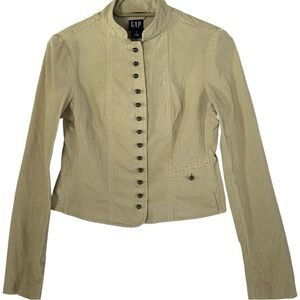 GAP 2005 Corduroy Military JacketTan Band Collar Fitted Size 4